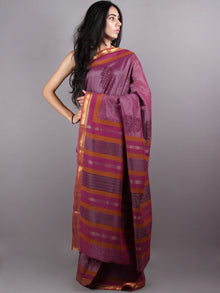 Magenta Maroon Mono Chanderi  Hand Block Printed Saree with Zari Border - S0317204