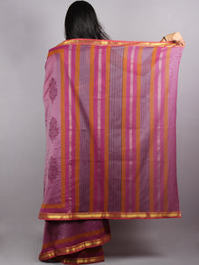 Magenta Maroon Mono Chanderi  Hand Block Printed Saree with Zari Border - S0317204