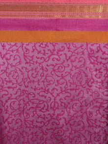 Magenta Maroon Mono Chanderi  Hand Block Printed Saree with Zari Border - S0317204