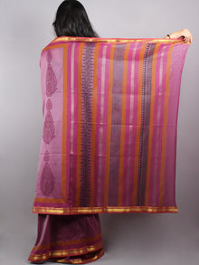 Magenta Black Mono Chanderi  Hand Block Printed Saree with Zari Border - S0317196
