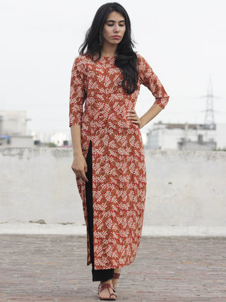 Red Mustard Ivory Hand Block Printed Kurti With Front Slit - K08F592