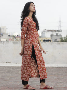 Red Mustard Ivory Hand Block Printed Kurti With Front Slit - K08F592