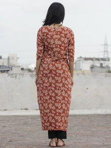 Red Mustard Ivory Hand Block Printed Kurti With Front Slit - K08F592