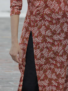 Red Mustard Ivory Hand Block Printed Kurti With Front Slit - K08F592
