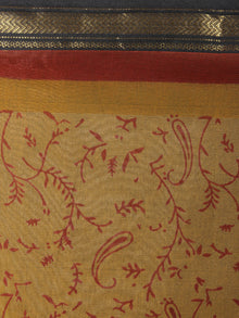 Brown Red Mono Chanderi  Hand Block Printed Saree with Zari Border - S0317205