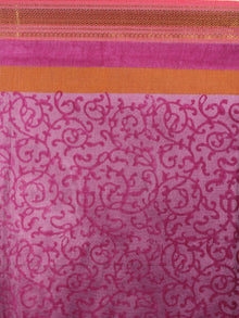Magenta Black Mono Chanderi  Hand Block Printed Saree with Zari Border - S0317196