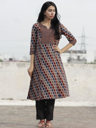 Indigo Maroon Brown Beige Ajrakh Hand Block Printed Kurta  - K21F637