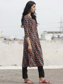 Indigo Maroon Brown Beige Ajrakh Hand Block Printed Kurta  - K21F637