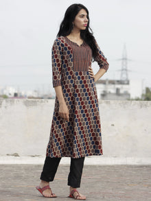 Indigo Maroon Brown Beige Ajrakh Hand Block Printed Kurta  - K21F637
