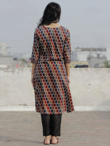 Indigo Maroon Brown Beige Ajrakh Hand Block Printed Kurta  - K21F637