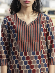 Indigo Maroon Brown Beige Ajrakh Hand Block Printed Kurta  - K21F637