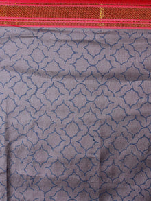 Grey Blue Mono Chanderi  Hand Block Printed Saree with Zari Border - S0317208