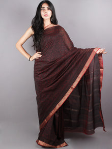 Red Black Mono Chanderi  Hand Block Printed Saree with Zari Border - S0317209
