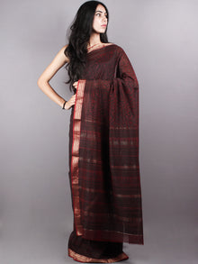 Red Black Mono Chanderi  Hand Block Printed Saree with Zari Border - S0317209