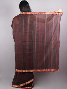 Red Black Mono Chanderi  Hand Block Printed Saree with Zari Border - S0317209