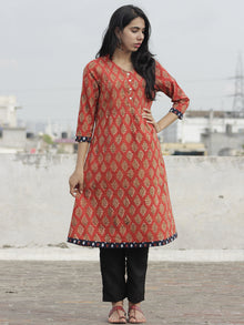 Rust Mustard Indigo Hand Block Printed Kurta With Pin Tucks  - K20F593