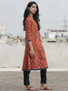 Rust Mustard Indigo Hand Block Printed Kurta With Pin Tucks  - K20F593
