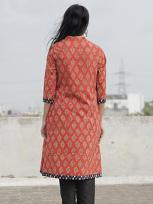 Rust Mustard Indigo Hand Block Printed Kurta With Pin Tucks  - K20F593