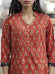 Rust Mustard Indigo Hand Block Printed Kurta With Pin Tucks  - K20F593