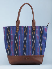 Purple Indigo Mustard Ikat & Vegan Leather Tote Bag - B1006