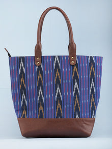 Purple Indigo Mustard Ikat & Vegan Leather Tote Bag - B1006