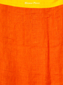 Orange Red Yellow Lavender  Handwoven Linen Jamdani Saree With Fish Motif - S031703578