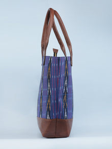 Purple Indigo Mustard Ikat & Vegan Leather Tote Bag - B1006