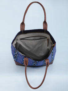 Purple Indigo Mustard Ikat & Vegan Leather Tote Bag - B1006