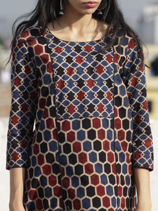 Indigo Black Rust Beige Ajrakh Block Printed Kurta  - K23F635