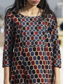 Indigo Black Rust Beige Ajrakh Block Printed Kurta  - K23F635