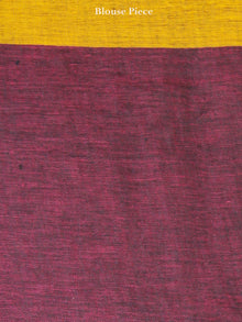 Purple Yellow Handwoven Linen Jamdani Saree With Fish Motif - S031703579