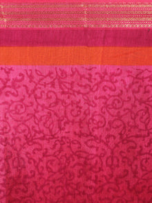 Red Black Mono Chanderi  Hand Block Printed Saree with Zari Border - S0317197