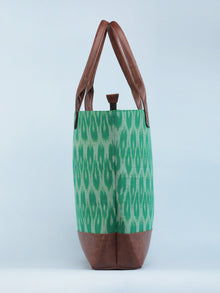 Green OffWhite Ikat & Vegan Leather Tote Bag - B1008