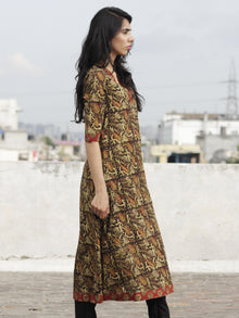 Olive Black Rust Mustard Hand Block Printed Kurti With 3/4 Sleeve - K24F598