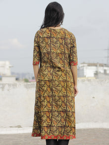 Olive Black Rust Mustard Hand Block Printed Kurti With 3/4 Sleeve - K24F598