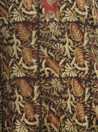 Olive Black Rust Mustard Hand Block Printed Kurti With 3/4 Sleeve - K24F598