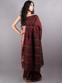 Maroon Black Mono Chanderi  Hand Block Printed Saree With Zari Border - S0317218