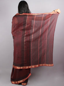 Maroon Black Mono Chanderi  Hand Block Printed Saree With Zari Border - S0317218