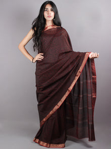 Maroon Black Mono Chanderi  Hand Block Printed Saree with Zari Border - S0317219