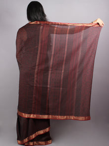 Maroon Black Mono Chanderi  Hand Block Printed Saree with Zari Border - S0317219