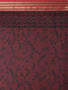 Maroon Black Mono Chanderi  Hand Block Printed Saree With Zari Border - S0317218